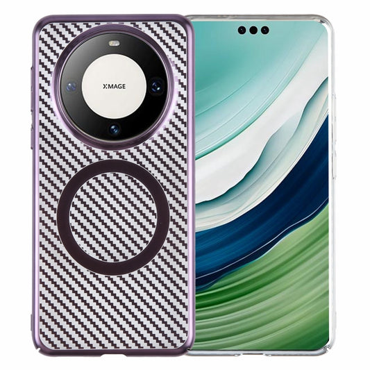 For Huawei Mate 60 6D Plated Carbon Fiber Clear Magsafe PC Phone Case(Aurora Purple) by buy2fix