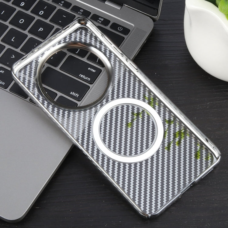 For Huawei Mate 60 6D Plated Carbon Fiber Clear Magsafe PC Phone Case(Titanium Grey) by buy2fix