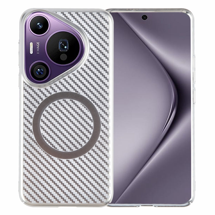 For Huawei Pura 70 Pro /70 Pro+ 6D Plated Carbon Fiber Clear Magsafe PC Phone Case(Starlight Silver) by buy2fix