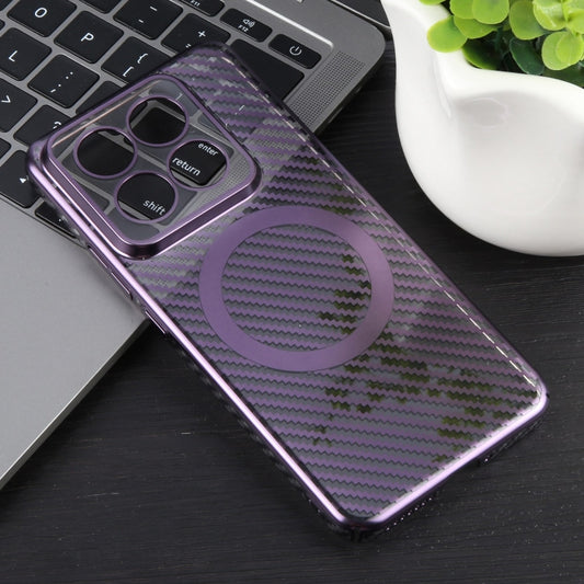 For Xiaomi 14 6D Plated Carbon Fiber Clear Magsafe PC Phone Case(Aurora Purple) by buy2fix