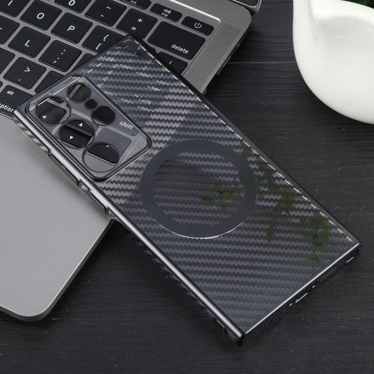 For Samsung Galaxy S24 Ultra 5G 6D Plated Carbon Fiber Clear Magsafe PC Phone Case(Starry Black) by buy2fix