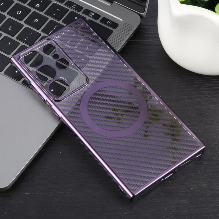 For Samsung Galaxy S22 Ultra 5G 6D Plated Carbon Fiber Clear Magsafe PC Phone Case(Aurora Purple) - Galaxy S22 Ultra 5G Cases by buy2fix | Online Shopping UK | buy2fix