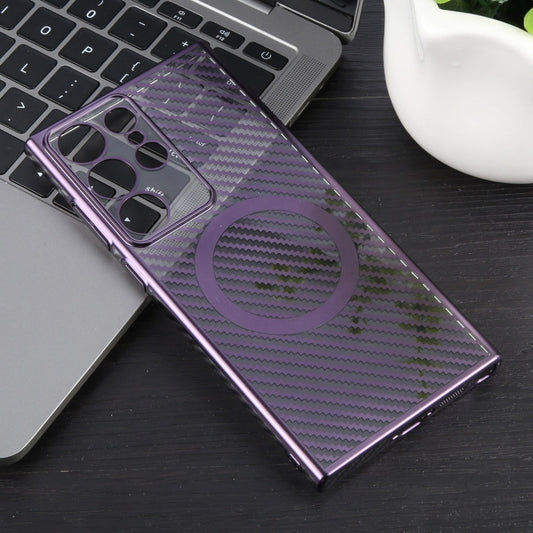 For Samsung Galaxy S22 Ultra 5G 6D Plated Carbon Fiber Clear Magsafe PC Phone Case(Aurora Purple) by buy2fix