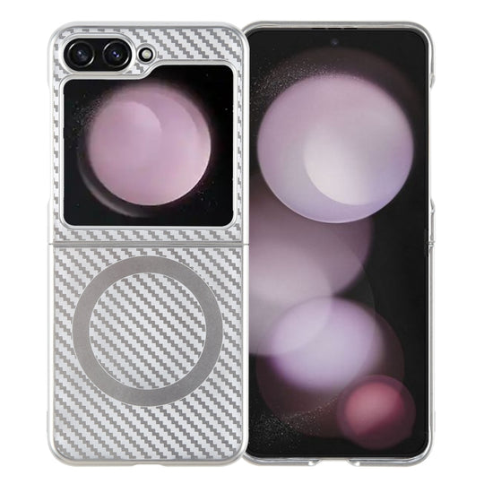 For Samsung Galaxy Z Flip6 / Flip7 FE 6D Plated Carbon Fiber Clear Magsafe PC Phone Case(Starlight Silver)