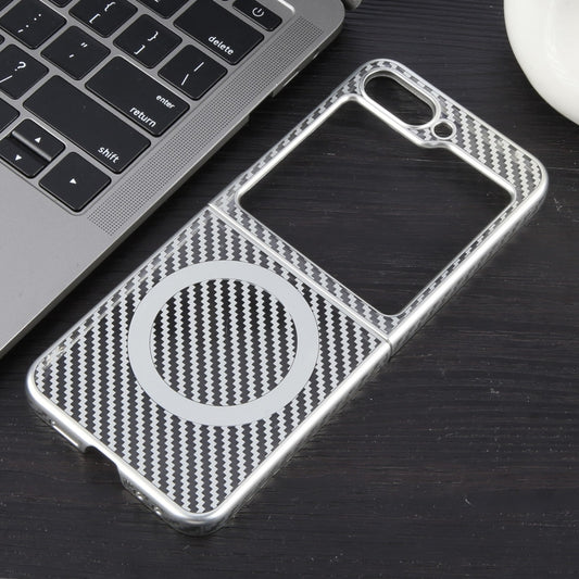 For Samsung Galaxy Z Flip6 / Flip7 FE 6D Plated Carbon Fiber Clear Magsafe PC Phone Case(Starlight Silver) by buy2fix