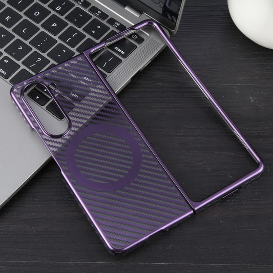 For Samsung Galaxy Z Fold5 6D Plated Carbon Fiber Clear Magsafe PC Phone Case(Aurora Purple) by buy2fix