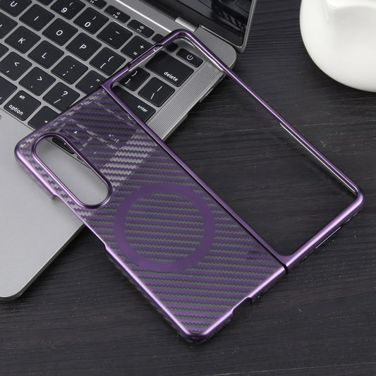 For Samsung Galaxy Z Fold4 6D Plated Carbon Fiber Clear Magsafe PC Phone Case(Aurora Purple) by buy2fix