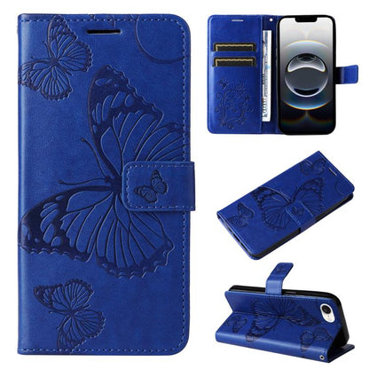 For iPhone 16e 3D Butterfly Embossed Pattern Flip Leather Phone Case(Blue) by buy2fix
