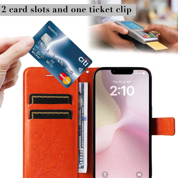 For iPhone 16e 3D Butterfly Embossed Pattern Flip Leather Phone Case(Orange) by buy2fix
