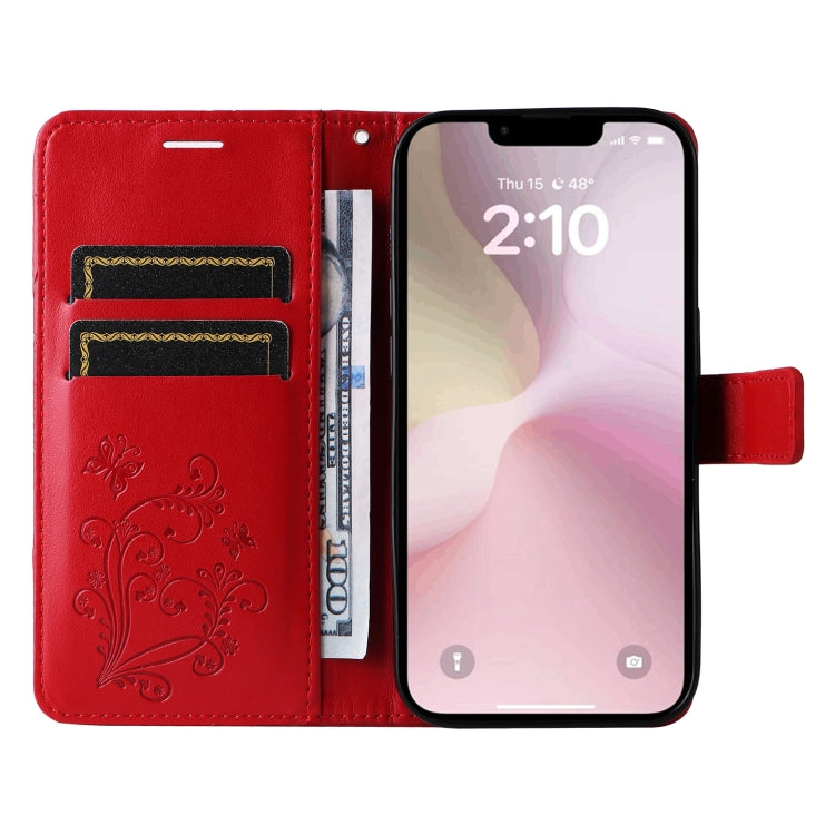 For iPhone 16e 3D Butterfly Embossed Pattern Flip Leather Phone Case(Red) by buy2fix