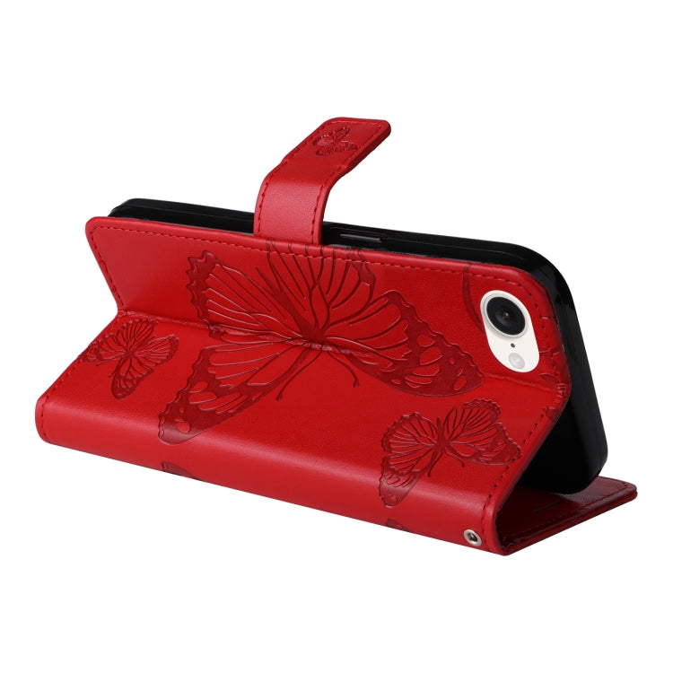 For iPhone SE 2024 3D Butterfly Embossed Pattern Flip Leather Phone Case(Red) - More iPhone Cases by buy2fix | Online Shopping UK | buy2fix