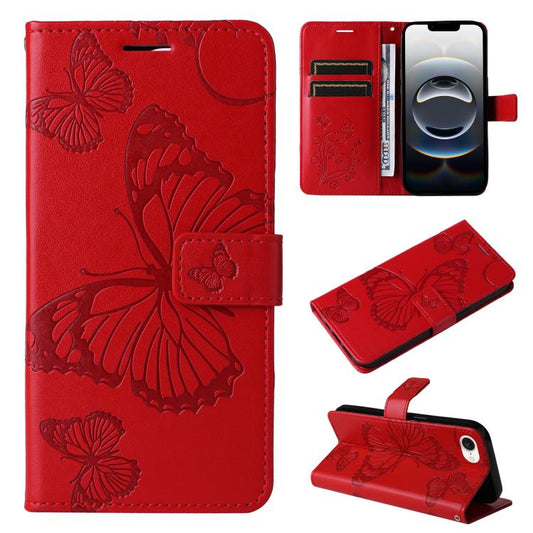 For iPhone 16e 3D Butterfly Embossed Pattern Flip Leather Phone Case(Red) by buy2fix