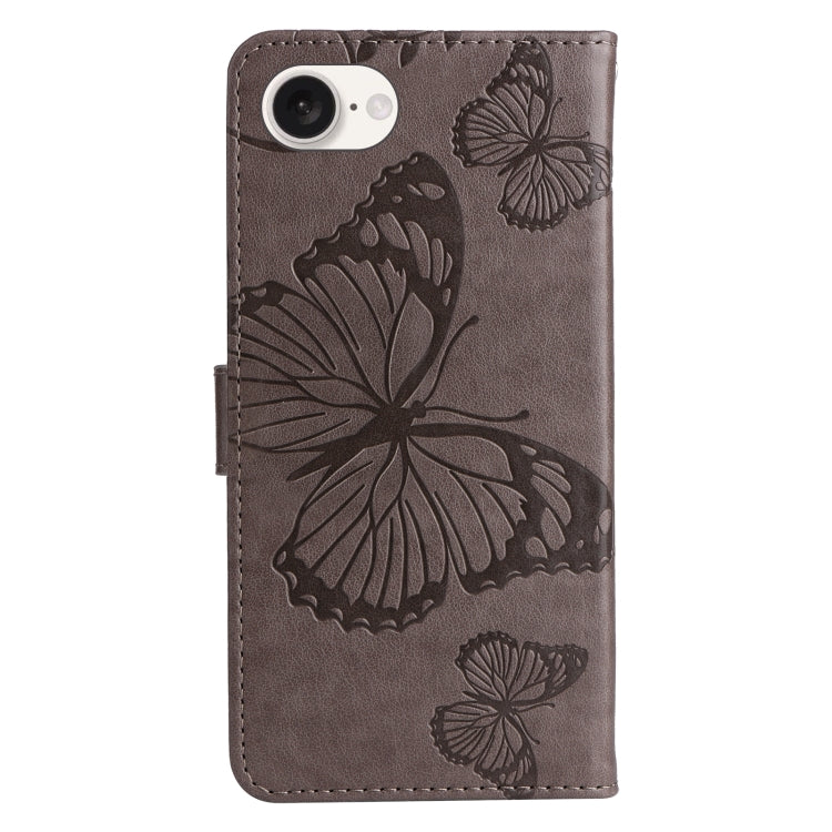 For iPhone 16e 3D Butterfly Embossed Pattern Flip Leather Phone Case(Grey) by buy2fix