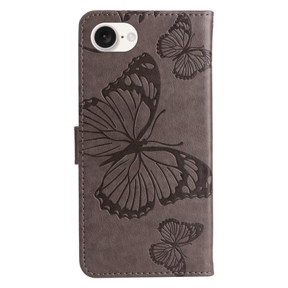 For iPhone 16e 3D Butterfly Embossed Pattern Flip Leather Phone Case(Grey) by buy2fix