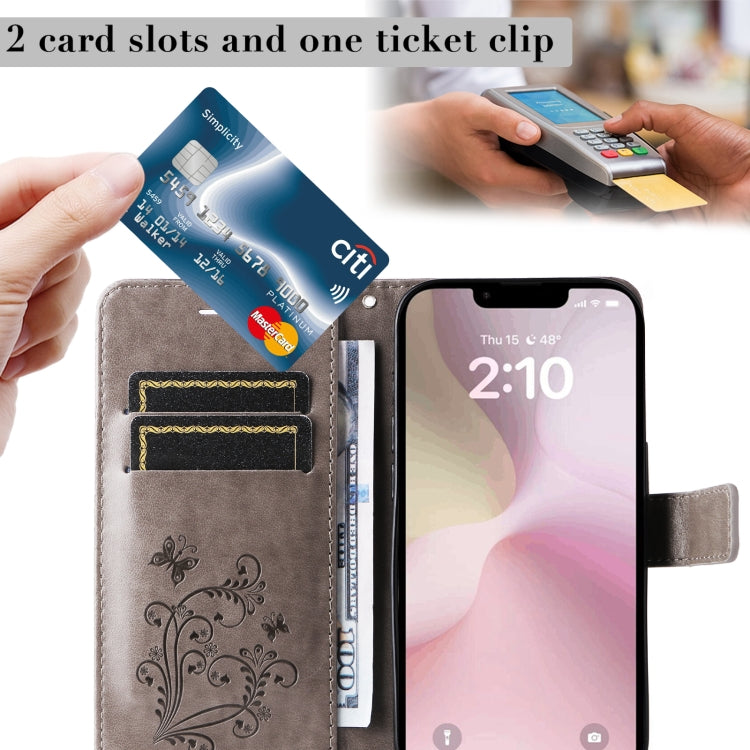 For iPhone 16e 3D Butterfly Embossed Pattern Flip Leather Phone Case(Grey) by buy2fix