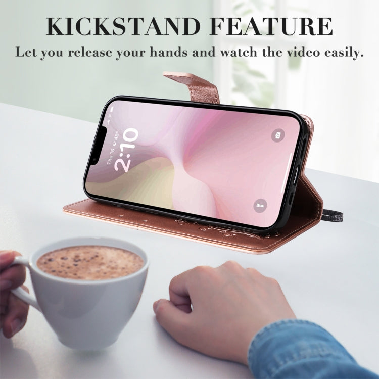 For iPhone 16e 3D Butterfly Embossed Pattern Flip Leather Phone Case(Rose Gold) by buy2fix