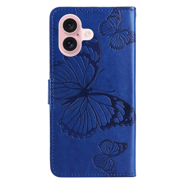 For iPhone 16 3D Butterfly Embossed Pattern Flip Leather Phone Case(Blue) - iPhone 16 Cases by buy2fix | Online Shopping UK | buy2fix