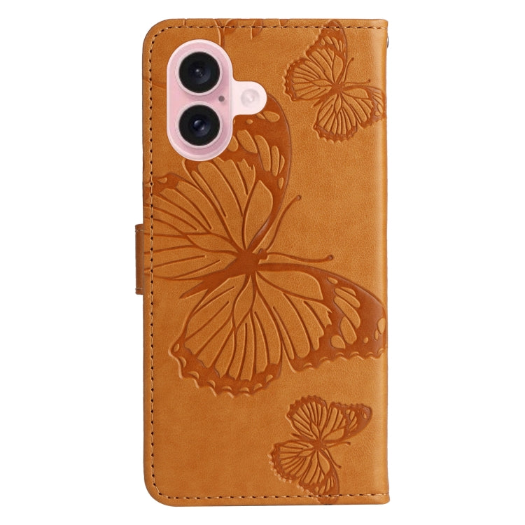 For iPhone 16 3D Butterfly Embossed Pattern Flip Leather Phone Case(Yellow) - iPhone 16 Cases by buy2fix | Online Shopping UK | buy2fix