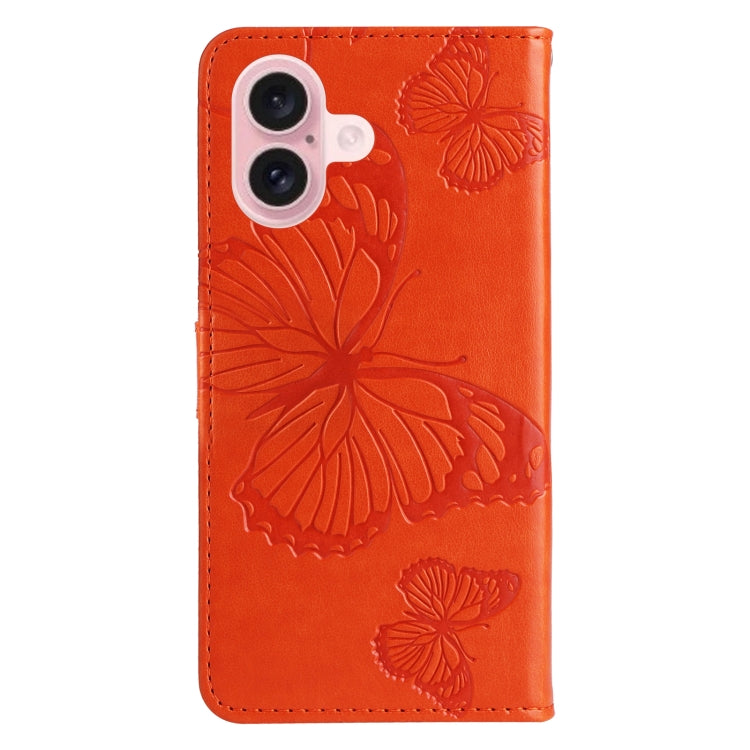 For iPhone 16 3D Butterfly Embossed Pattern Flip Leather Phone Case(Orange) - iPhone 16 Cases by buy2fix | Online Shopping UK | buy2fix