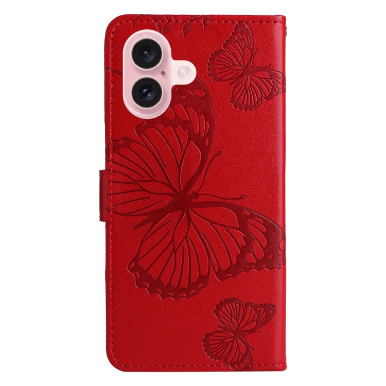 For iPhone 16 3D Butterfly Embossed Pattern Flip Leather Phone Case(Red) - iPhone 16 Cases by buy2fix | Online Shopping UK | buy2fix