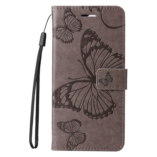 For iPhone 16 3D Butterfly Embossed Pattern Flip Leather Phone Case(Grey) by buy2fix