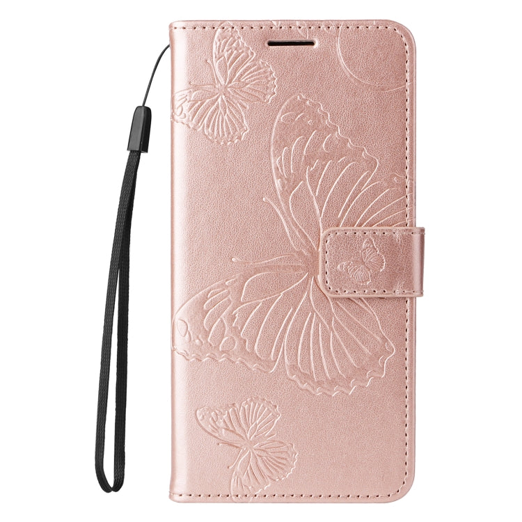 For iPhone 16 3D Butterfly Embossed Pattern Flip Leather Phone Case(Rose Gold) - iPhone 16 Cases by buy2fix | Online Shopping UK | buy2fix