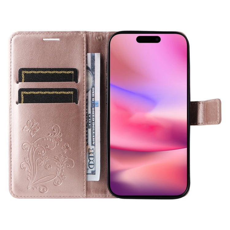 For iPhone 16 3D Butterfly Embossed Pattern Flip Leather Phone Case(Rose Gold) - iPhone 16 Cases by buy2fix | Online Shopping UK | buy2fix