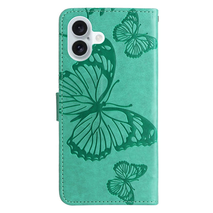 For iPhone 16 Plus 3D Butterfly Embossed Pattern Flip Leather Phone Case(Green) - iPhone 16 Plus Cases by buy2fix | Online Shopping UK | buy2fix