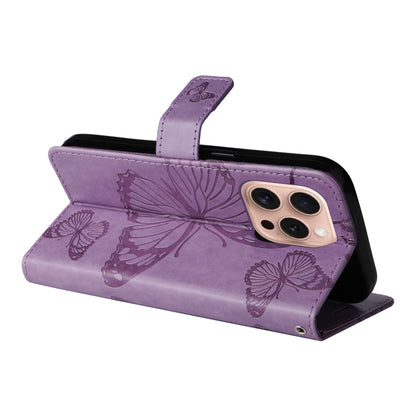 For iPhone 16 Pro 3D Butterfly Embossed Pattern Flip Leather Phone Case(Purple) - iPhone 16 Pro Cases by buy2fix | Online Shopping UK | buy2fix