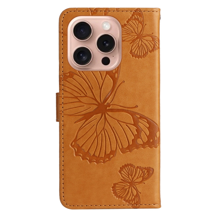 For iPhone 16 Pro 3D Butterfly Embossed Pattern Flip Leather Phone Case(Yellow) - iPhone 16 Pro Cases by buy2fix | Online Shopping UK | buy2fix