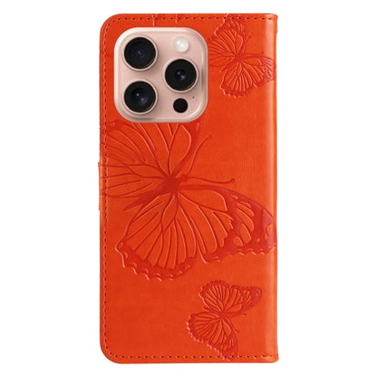 For iPhone 16 Pro 3D Butterfly Embossed Pattern Flip Leather Phone Case(Orange) - iPhone 16 Pro Cases by buy2fix | Online Shopping UK | buy2fix