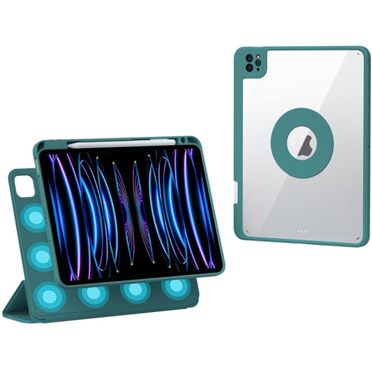 For iPad Pro 12.9 2022 / 2021 / 2020 Rotatable Magnetic Detachable Leather Tablet Case with Pen Slot(Dark Green) - iPad Pro 12.9 (2022/2021) Cases by buy2fix | Online Shopping UK | buy2fix