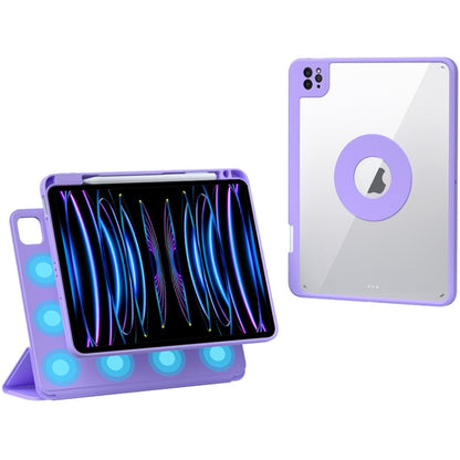 For iPad Pro 12.9 2022 / 2021 / 2020 Rotatable Magnetic Detachable Leather Tablet Case with Pen Slot(Purple) - iPad Pro 12.9 (2022/2021) Cases by buy2fix | Online Shopping UK | buy2fix