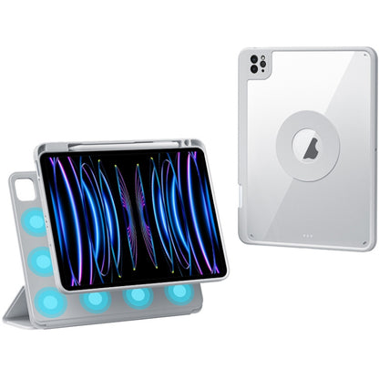 For iPad Pro 12.9 2022 / 2021 / 2020 Rotatable Magnetic Detachable Leather Tablet Case with Pen Slot(Silver Grey) - iPad Pro 12.9 (2022/2021) Cases by buy2fix | Online Shopping UK | buy2fix