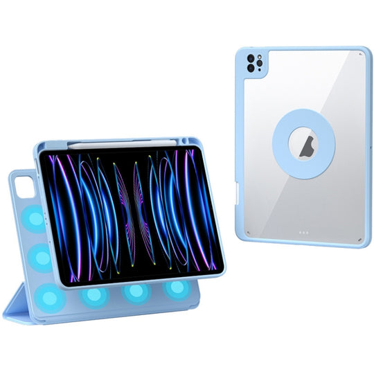 For iPad Pro 12.9 2022 / 2021 / 2020 Rotatable Magnetic Detachable Leather Tablet Case with Pen Slot(Blue)
