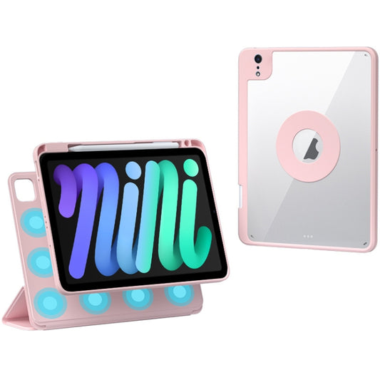For iPad mini 6 / mini 2024 Rotatable Magnetic Detachable Leather Tablet Case with Pen Slot(Pink) - iPad mini 6 Cases by buy2fix | Online Shopping UK | buy2fix