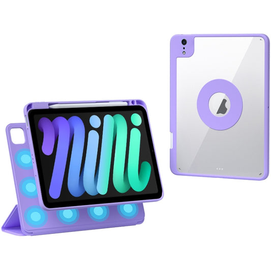 For iPad mini 6 / mini 2024 Rotatable Magnetic Detachable Leather Tablet Case with Pen Slot(Purple) - iPad mini 6 Cases by buy2fix | Online Shopping UK | buy2fix