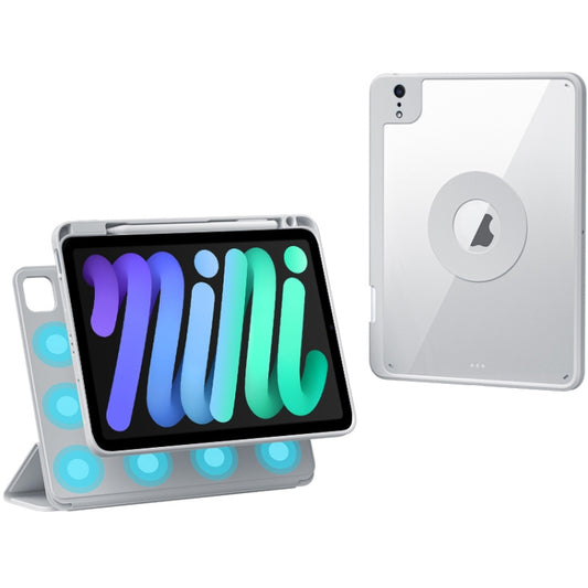 For iPad mini 6 / mini 2024 Rotatable Magnetic Detachable Leather Tablet Case with Pen Slot(Silver Grey) - iPad mini 6 Cases by buy2fix | Online Shopping UK | buy2fix