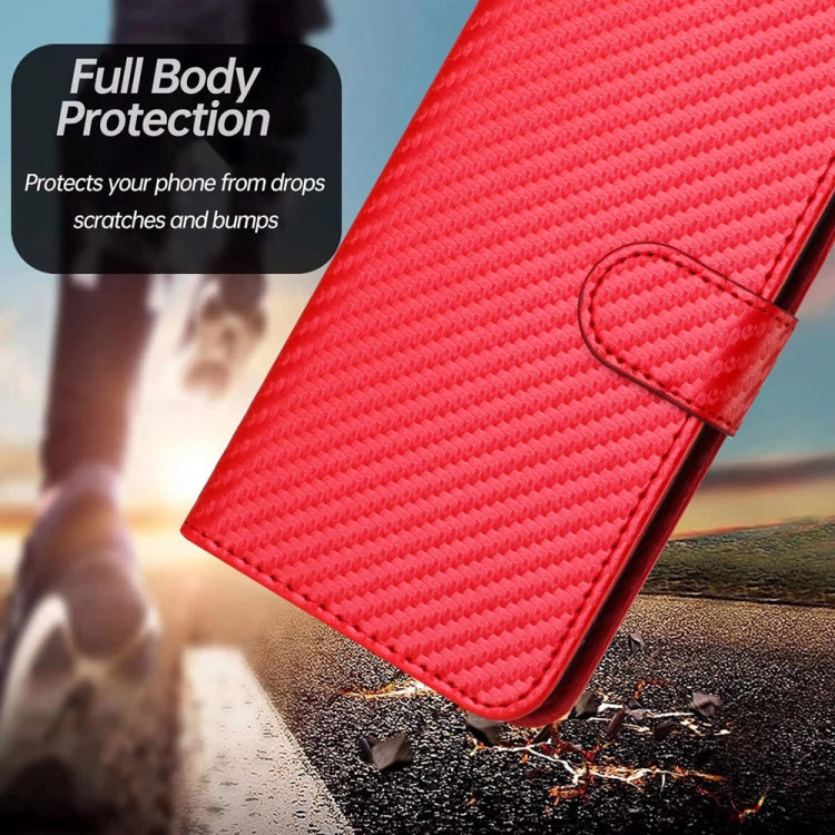 For OnePlus 12 YX0070 Carbon Fiber Buckle Leather Phone Case with Lanyard(Red) - OnePlus Cases by buy2fix | Online Shopping UK | buy2fix