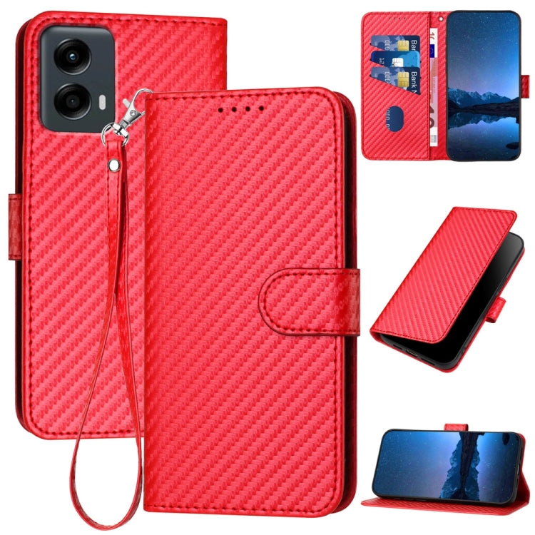 For Motorola Moto G 5G 2024 YX0070 Carbon Fiber Buckle Leather Phone Case with Lanyard(Red) - Motorola Cases by buy2fix | Online Shopping UK | buy2fix