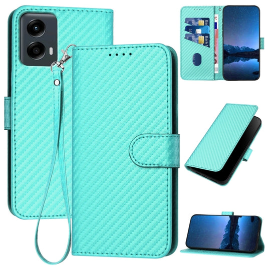 For Motorola Moto G 5G 2024 YX0070 Carbon Fiber Buckle Leather Phone Case with Lanyard(Light Blue) - Motorola Cases by buy2fix | Online Shopping UK | buy2fix