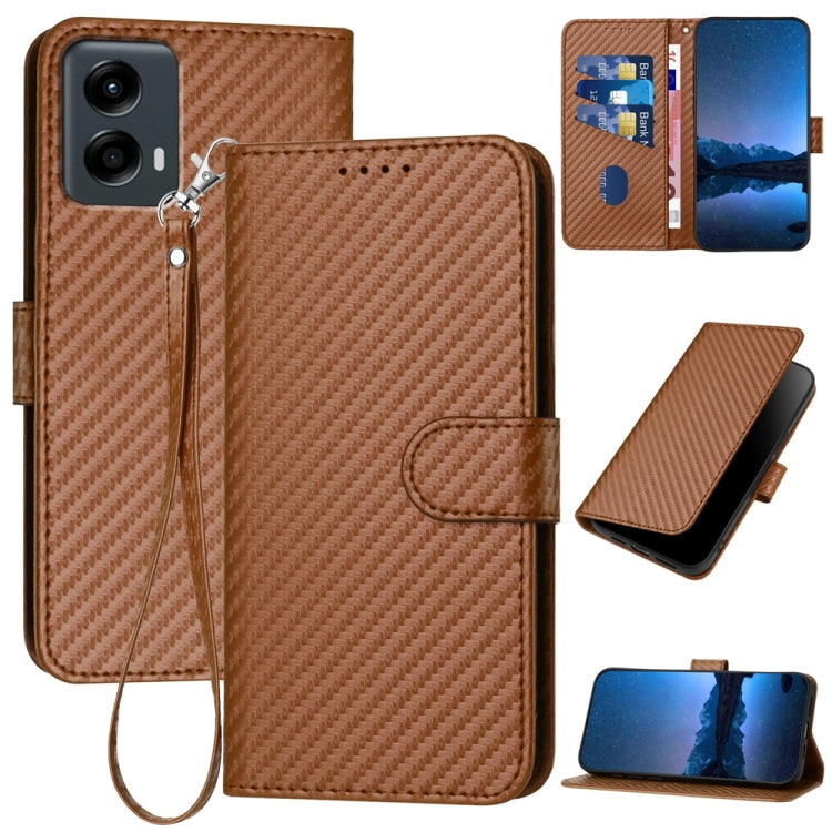 For Motorola Moto G 5G 2024 YX0070 Carbon Fiber Buckle Leather Phone Case with Lanyard(Coffee) - Motorola Cases by buy2fix | Online Shopping UK | buy2fix