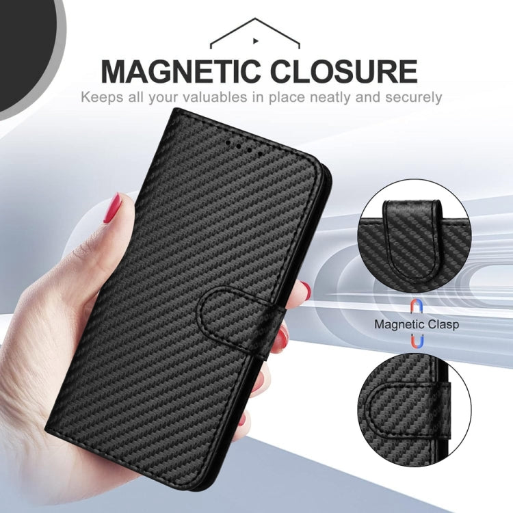 For Motorola Moto G 5G 2024 YX0070 Carbon Fiber Buckle Leather Phone Case with Lanyard(Black) - Motorola Cases by buy2fix | Online Shopping UK | buy2fix