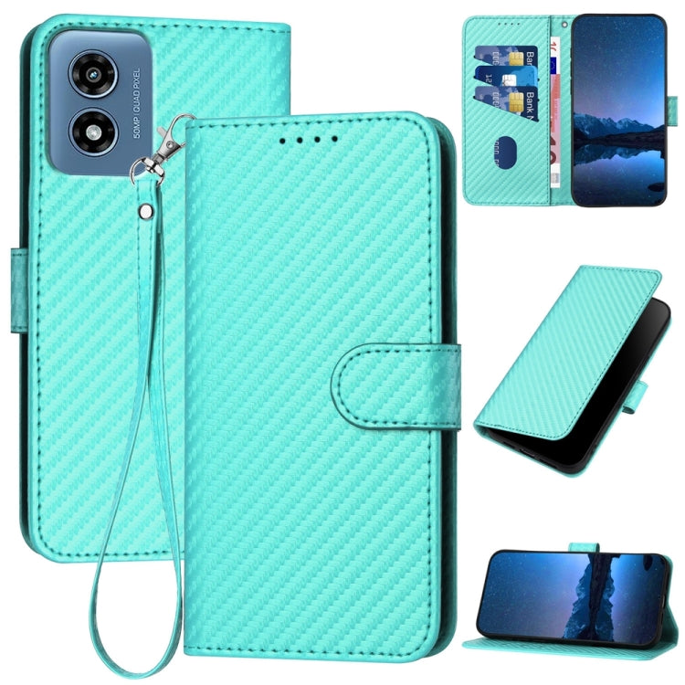 For Motorola Moto G Play 4G 2024 YX0070 Carbon Fiber Buckle Leather Phone Case with Lanyard(Light Blue) - Motorola Cases by buy2fix | Online Shopping UK | buy2fix