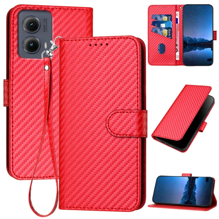 For Motorola Edge 5G 2024 YX0070 Carbon Fiber Buckle Leather Phone Case with Lanyard(Red) - Motorola Cases by buy2fix | Online Shopping UK | buy2fix