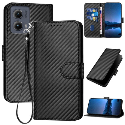 For Motorola Edge 5G 2024 YX0070 Carbon Fiber Buckle Leather Phone Case with Lanyard(Black) - Motorola Cases by buy2fix | Online Shopping UK | buy2fix