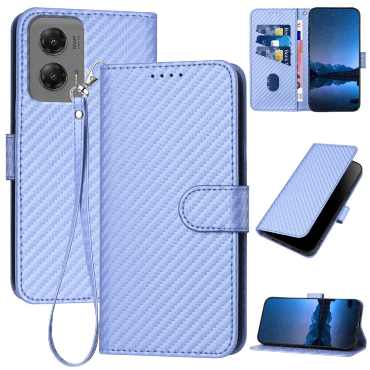 For Motorola Moto G Stylus 5G 2024 YX0070 Carbon Fiber Buckle Leather Phone Case with Lanyard(Light Purple) - Motorola Cases by buy2fix | Online Shopping UK | buy2fix