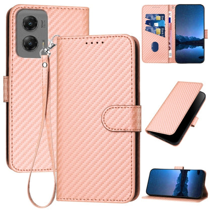 For Motorola Moto G Stylus 5G 2024 YX0070 Carbon Fiber Buckle Leather Phone Case with Lanyard(Pink) - Motorola Cases by buy2fix | Online Shopping UK | buy2fix