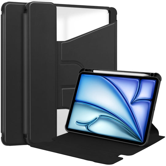 For iPad Air 13 2026 / 2025 / 2024 Transparent Rotation Smart Leather Tablet Case(Black)