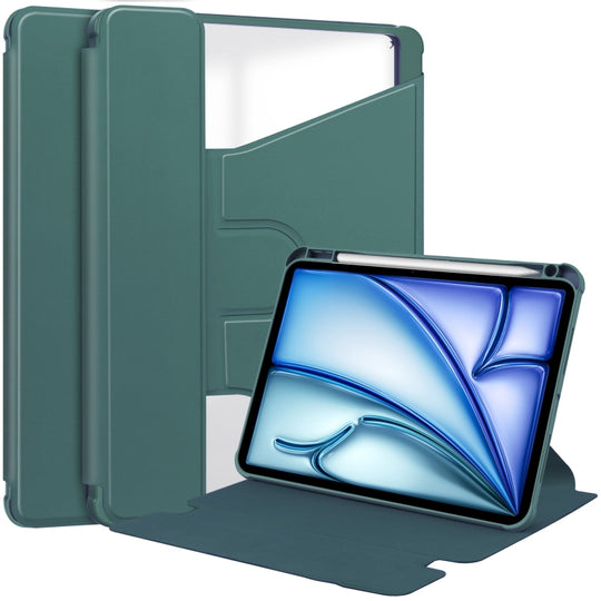 For iPad Air 13 2026 / 2025 / 2024 Transparent Rotation Smart Leather Tablet Case(Dark Green)